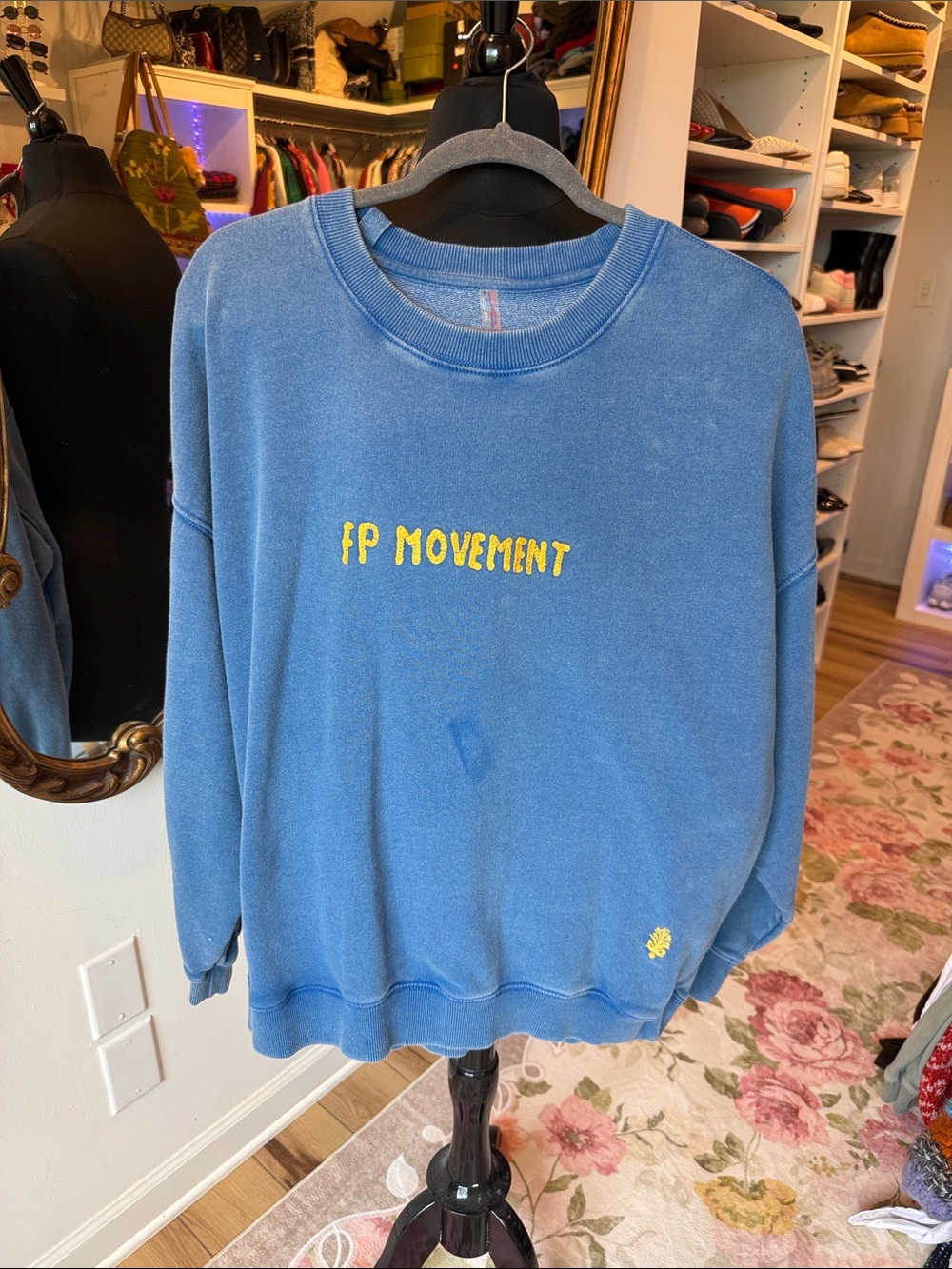 FP Movement by Free People Blue Sweatshirt with Yellow Logo